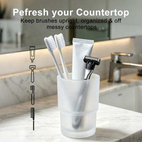 Glass Toothbrush Holders for Bathroom, 2 Pcs Replacement for Wall Mounted Toothbrush Holder | 225ml, Thick Frosted Glass Tumbler for Toothpaste
