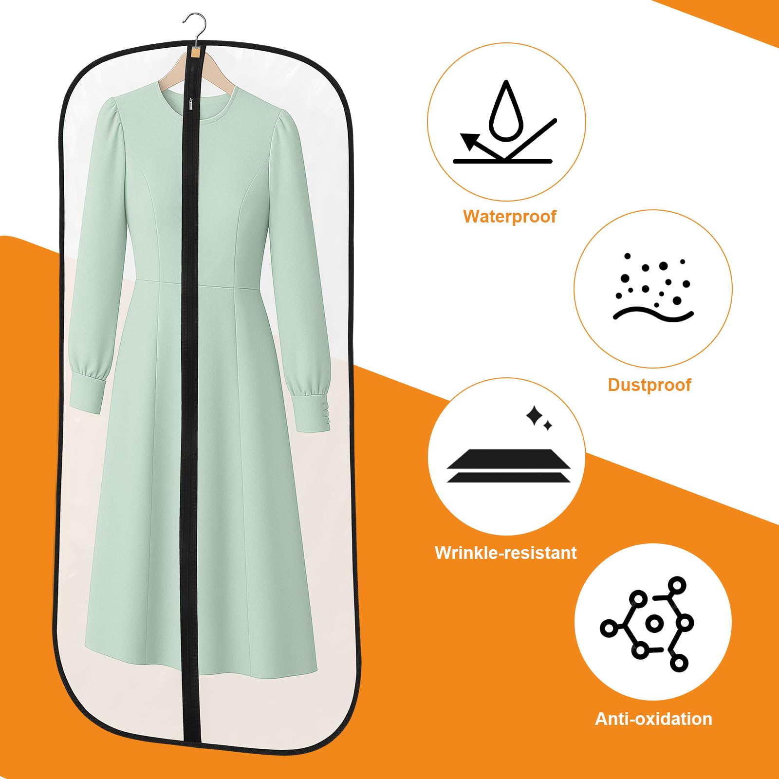 12 Pack Garment Bags, PEVA Translucent Clothes Covers, Suit Bag 47in