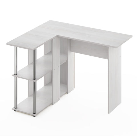 Furinno L-Shape Desk with Bookshelf, Engineered Wood, White Oak/Chrome, 104.5 (W) x 73.51 (H) x 87.5 (D) cm