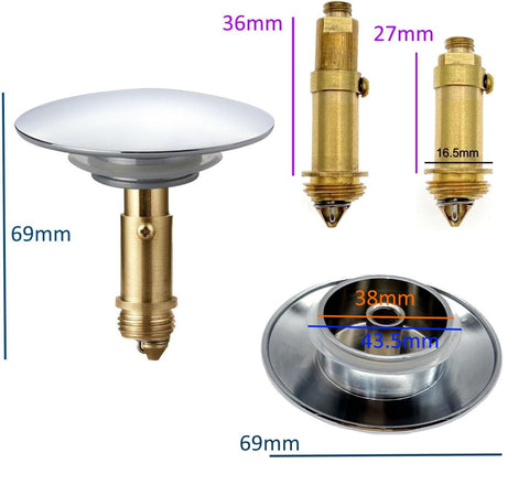 JZK Chrome plated metal 69mm bathtub pop up plug, bath tub plug replacement, click clack stopper for bathtub drain cover, bathtub waste sprung plug