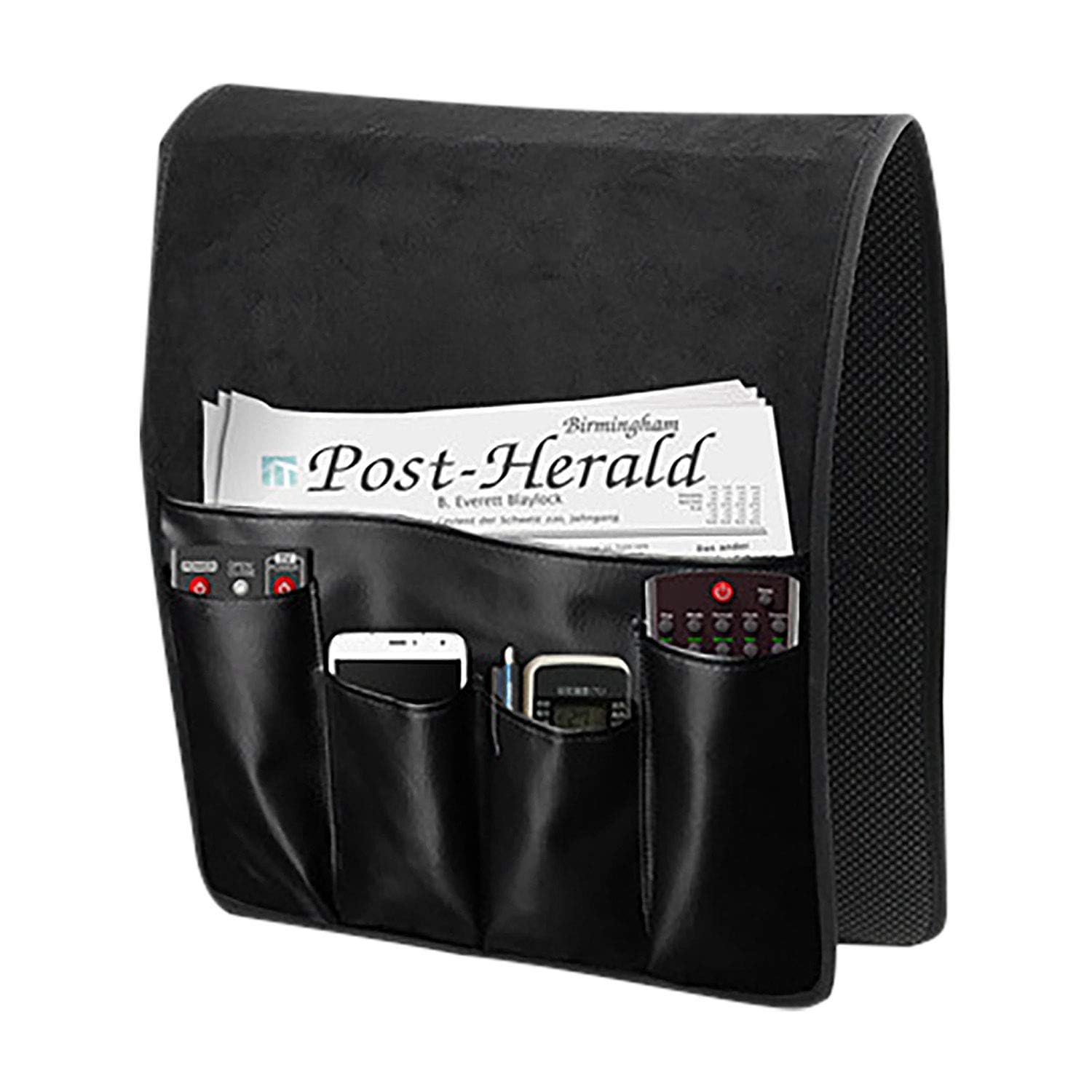 No-slip Leather Sofa Couch Remote Control Holder Chair Armrest Caddy Pocket Organizer Storage Bag for Cellphone Tablet Notepad Magazines Glassess
