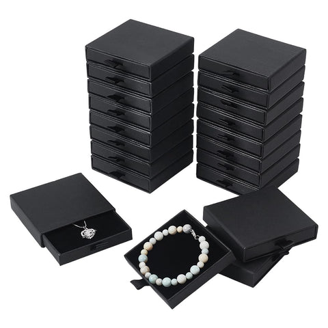 NBEADS 24Pcs Cardboard Jewelry Packaging Boxes, 8.1x7.6x1.8cm Square Jewelry Packaging Box with Lid and Sponge Inside for Ring Necklaces Bracelets