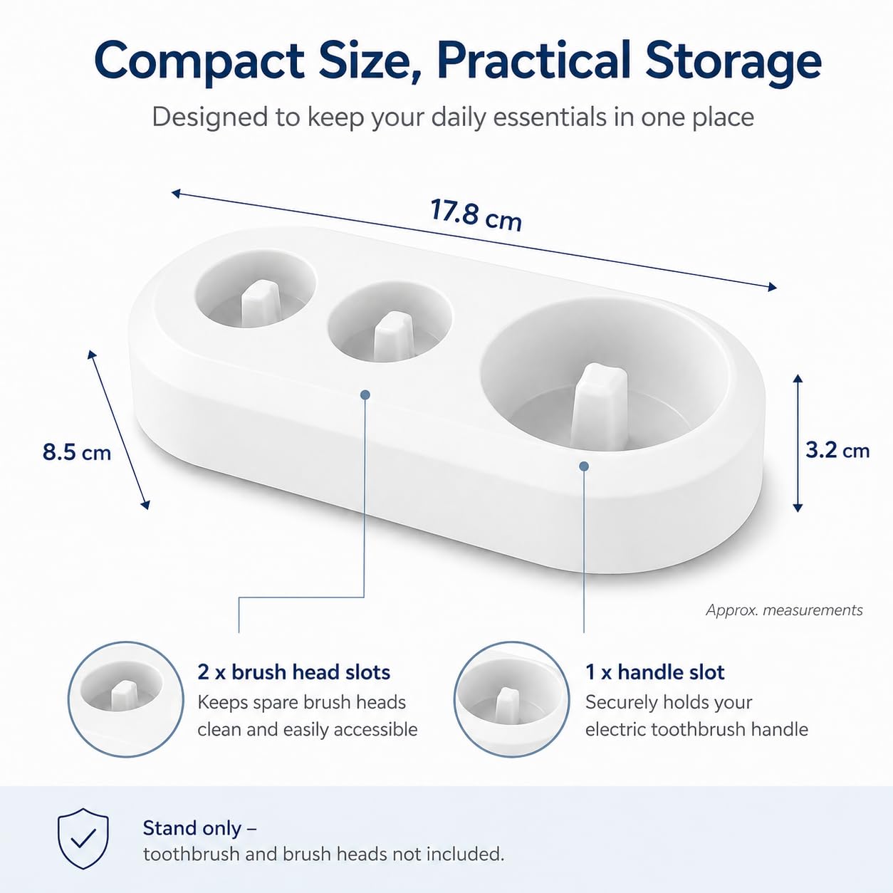 Electric Toothbrush Head Holder – Toothbrush Stand for Oral B Electric Toothbrush Heads – Bathroom Storage Organiser – White Tooth Brush Holder Set