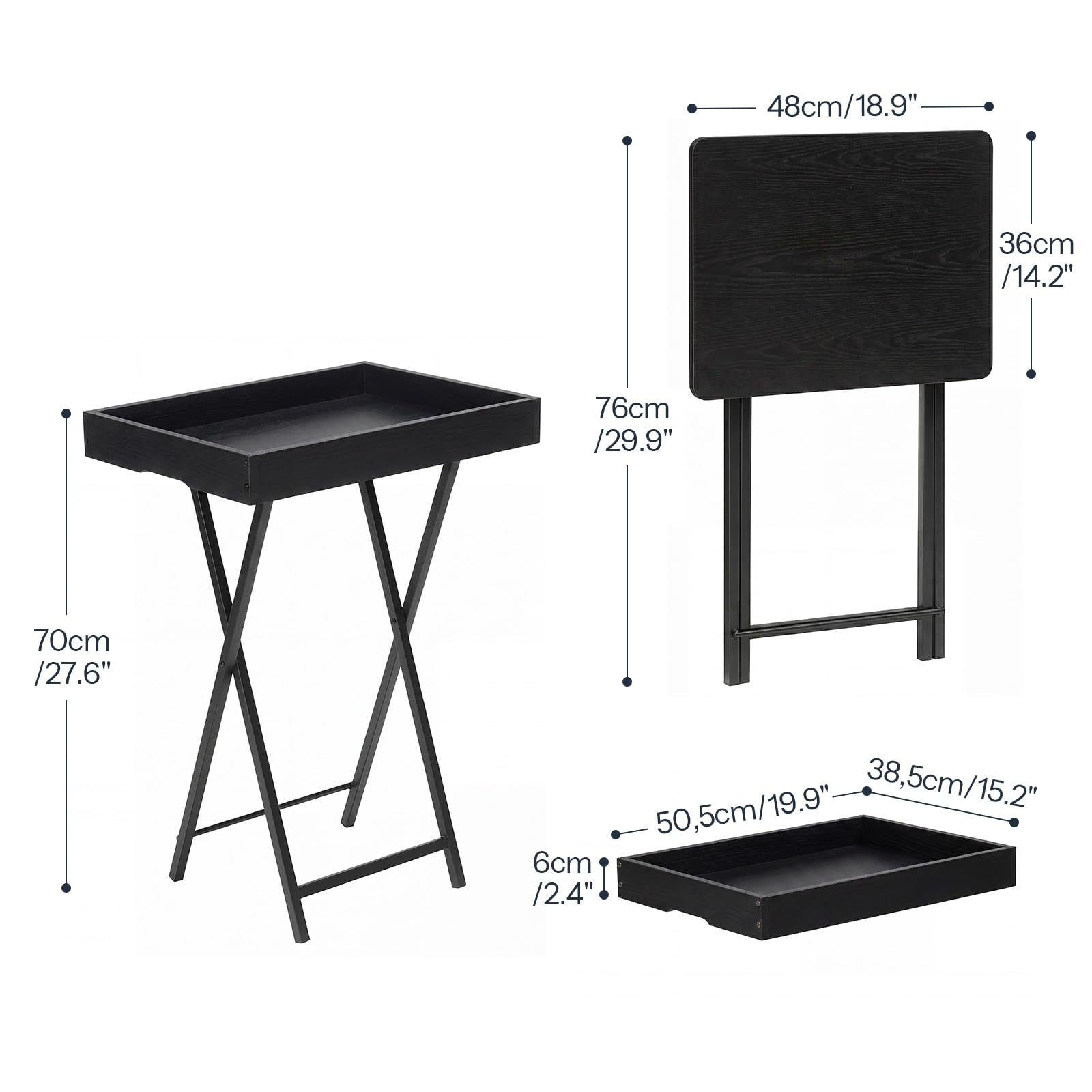 HOOBRO Folding TV Tray Table for Eating, Snack Dinner Side Table with Removable Serving Tray, Foldable Bedside Occasional Coffee Table
