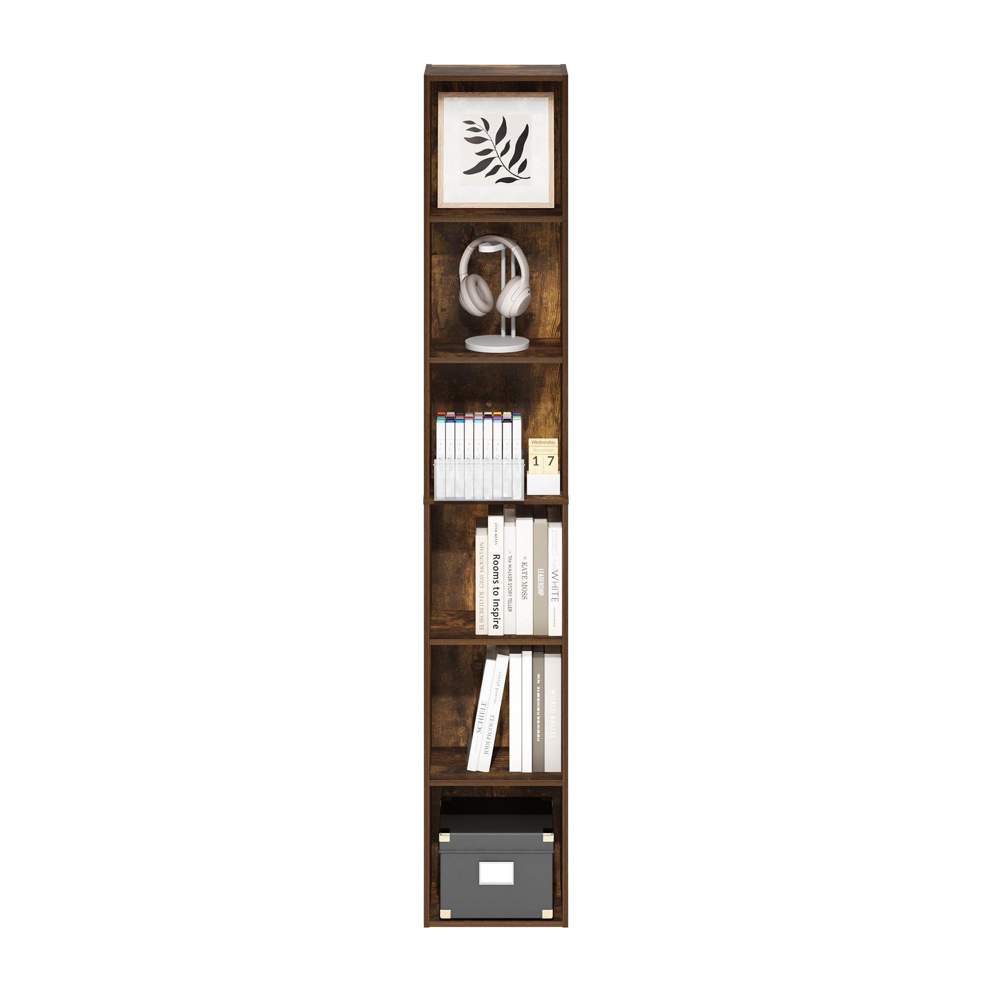 Furinno LUDER Book Shelf, 6-Tier Tall Modern Bookshelf, Bookcase with Open Shelves, 9.3 x 12 x 71, for Living Room, Bedroom, Home Office, Amber PINE