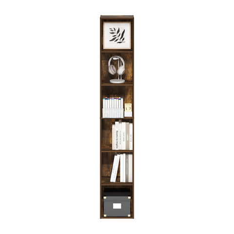 Furinno LUDER Book Shelf, 6-Tier Tall Modern Bookshelf, Bookcase with Open Shelves, 9.3 x 12 x 71, for Living Room, Bedroom, Home Office, Amber PINE
