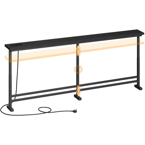 YATINEY 15 cm Slim Console Table, Height-Adjustable Behind Sofa Table, 200 cm Hallway Table, Narrow Long Sofa Table with Power Outlet