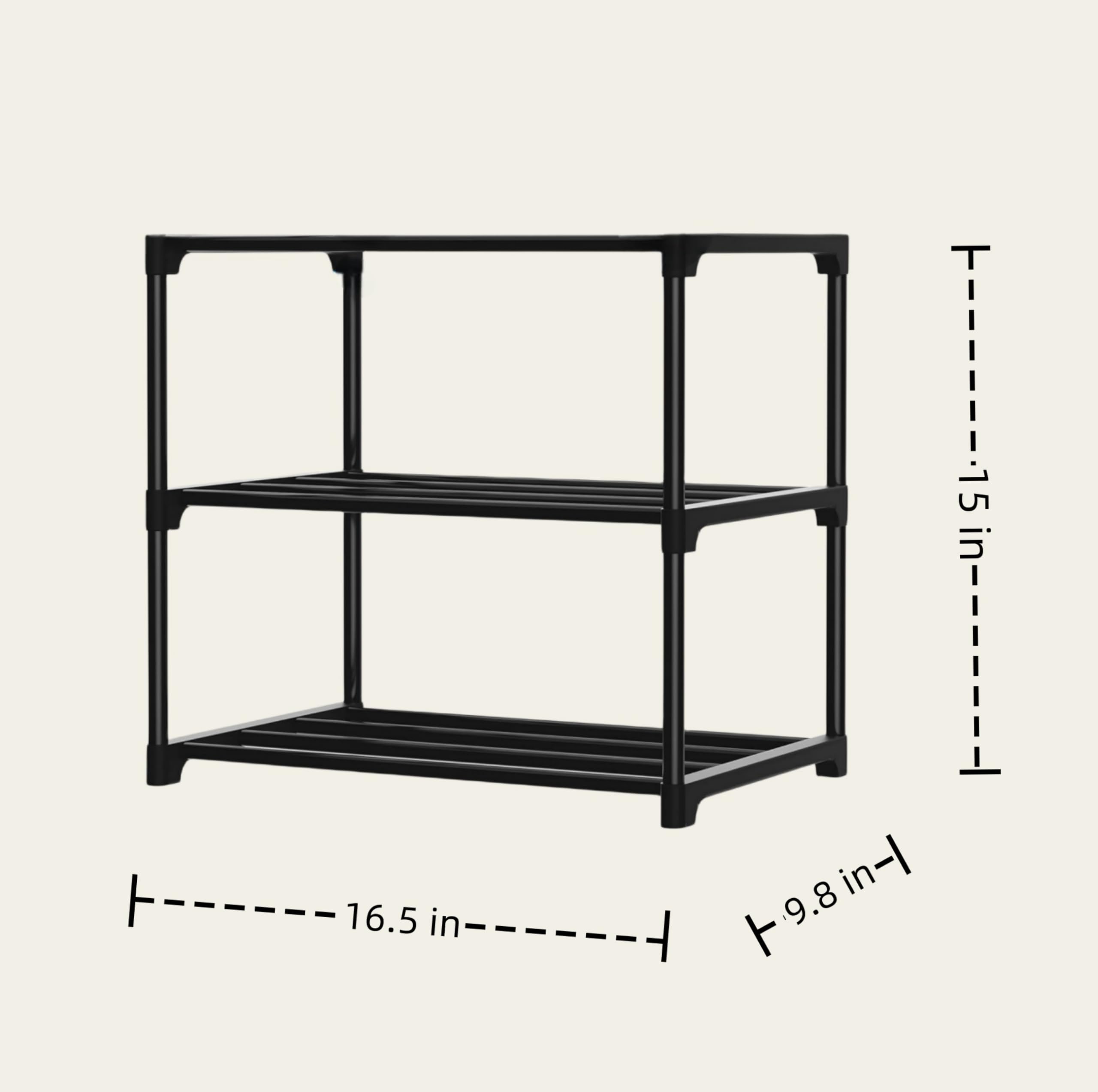 Flosvotals 3 Tier Shoe Rack,Space Saving Shoe Storage Organiser,Metal Storage Rack, Easy Assembly & Strong Design, Stackable Shoe Shelf, for Hallway