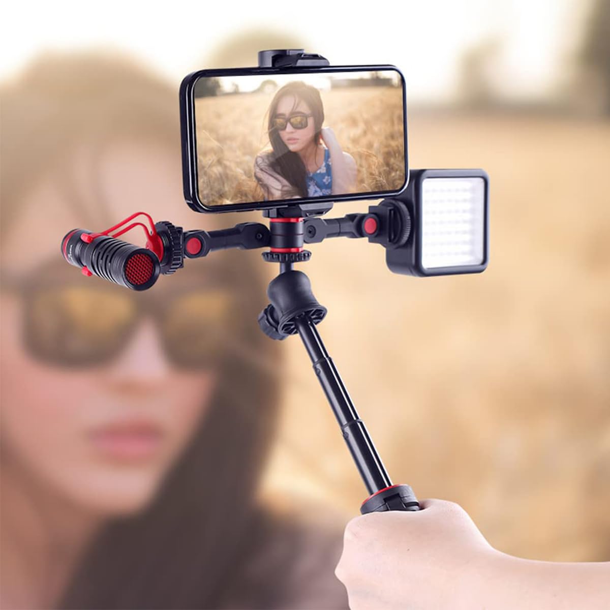 VOANZO Dual Cold Shoe Mount Bracket, DSLR Nylon Extension Bar, Flash Plate, Dual Cold Shoe Mount Bracket for Microphone and Accessories