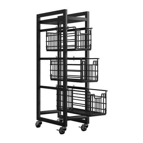 4-Tier Pull-Out Storage Organizer Rolling Utility Cart - Universal Metal Craft Shelf Trolley for Home Kitchen Bathroom Bedroom Office Classroom