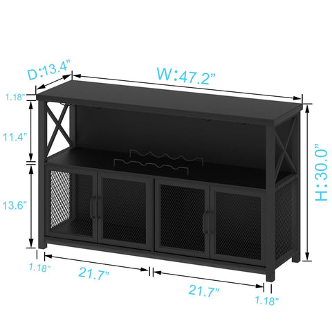 LVB Wine Bar Cabinet Industrial Coffee Bar Cabinets 120cm Black Oak