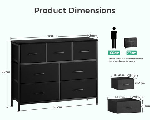 Coleshome Chest of Drawers Bedroom with 7 Drawers, Fabric Drawers, Black