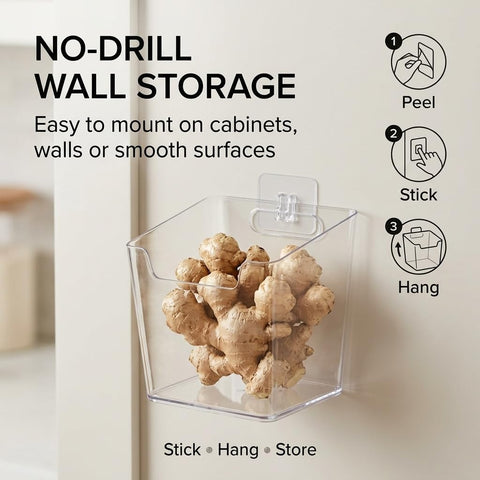 Punorric 4 Pack Kitchen Cupboard Door Storage Box, Self-Adhesive Wall Mounted Storage Baskets, Clear Bathroom Cupboard Organiser