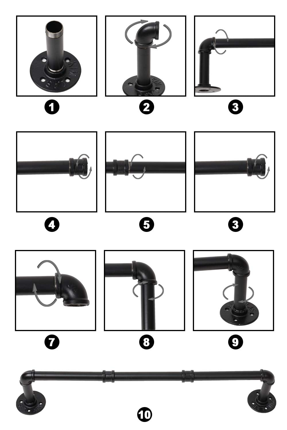 Industrial Pipe Clothing Rack, Wall Ceiling Mounted Clothes Garment Rack 29.1'', Black Iron Pipe Clothes Hanging Bar
