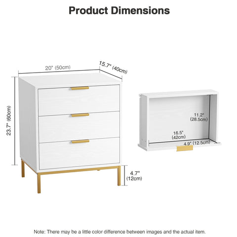Skokliz Bedside Table with 3 Drawers, White Nigntstand for Bedroom, Wood Fluted End Table for Living Room, Small spaces