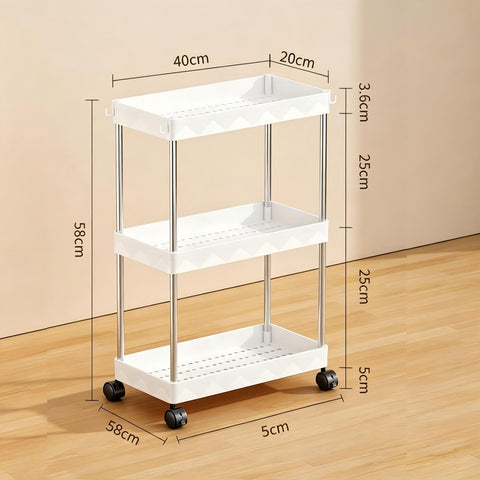 Multibao 3 Tier Slim Slide Out Kitchen Trolley Rack Holder Storage Shelf Organiser with Wheels for Small Spaces Bathroom Kitchen Laundryroom Bedroom