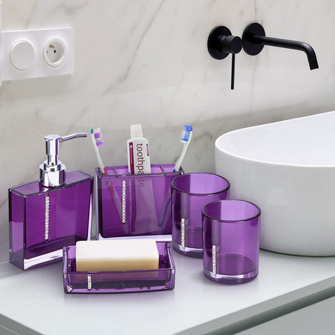 5 Piece Bathroom Accessory Set, Modern Design Acrylic Luxury Bath Vanity Set with Soap Dish, Tooth Brush Holder, Emulsion Bottle