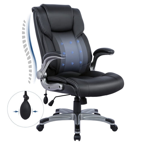 COLAMY High Back Executive Office Chair- Ergonomic Home Computer Desk Leather Chair with Padded Flip-up Arms, Adjustable Tilt Lock