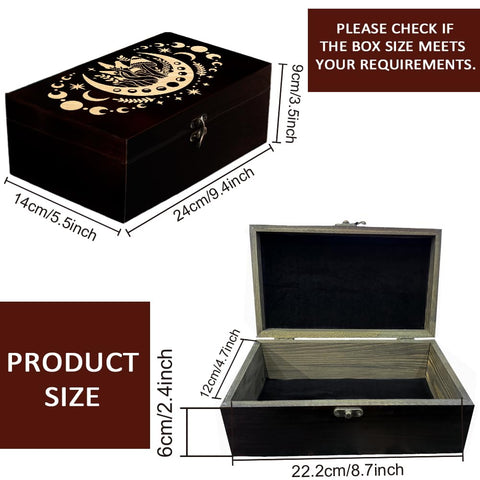 arricraft 1 Pc Wooden Memorial Storage Box, Moon Eclipse Mushroom Carving Pattern Rectangle Pine Tarot Box for Festival Gift Anniversary Jewelry