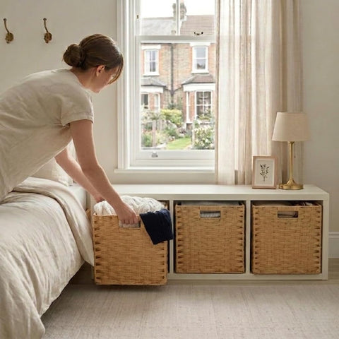 SOCOHOME Cube Storage Box,31x31x31cm Faux Rattan Boxes for Toy Clothes Shelf Nursery Closet Waterproof,Non-Mouldy(Beige, 2 Pcs)