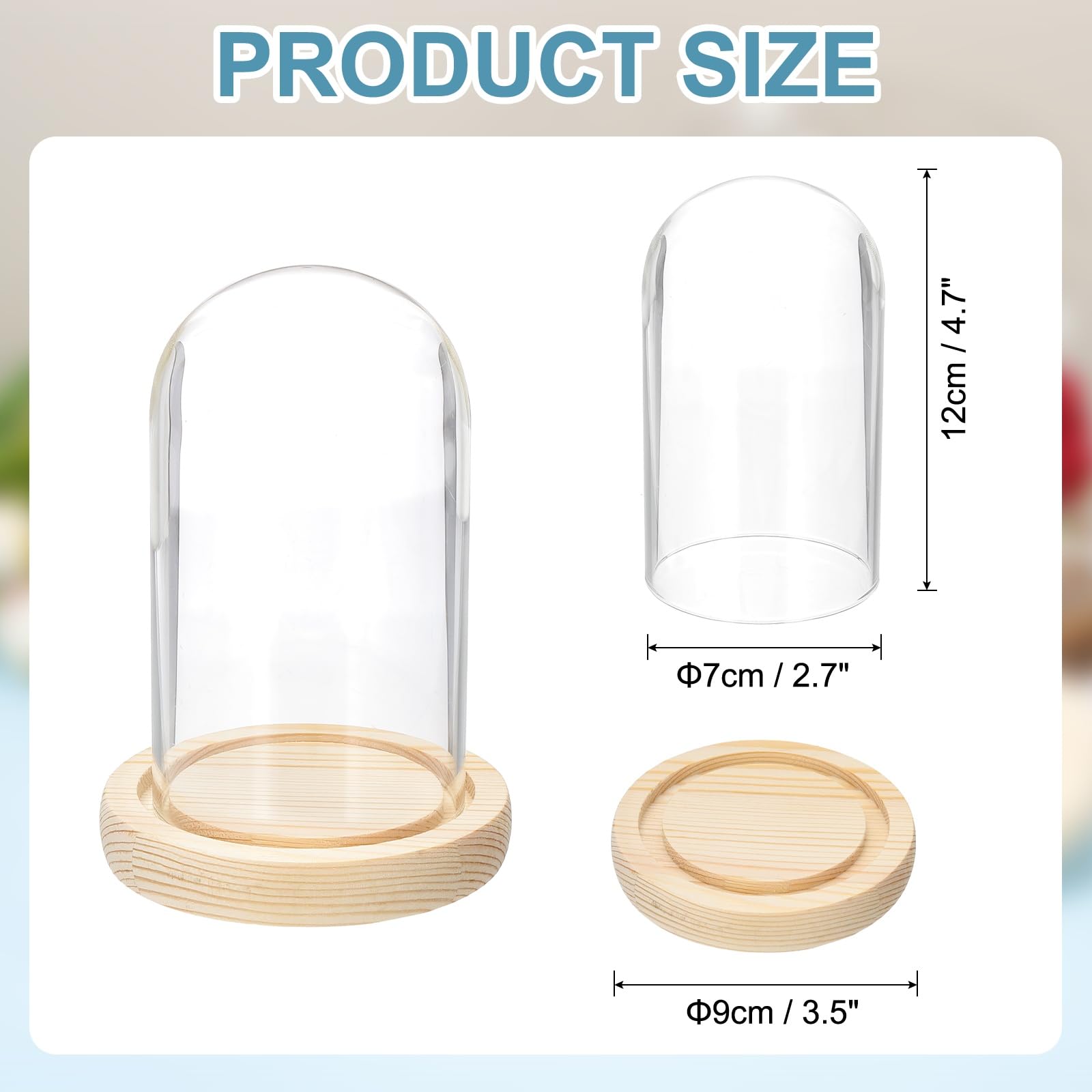 sourcing map Glass Cloche Display Dome, 4.7" x 2.7" Glass Dome Display Case Wood Base Tabletop Jar Case Decorative Bell Jar for Plant Home Decor