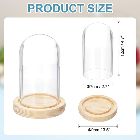 sourcing map Glass Cloche Display Dome, 4.7" x 2.7" Glass Dome Display Case Wood Base Tabletop Jar Case Decorative Bell Jar for Plant Home Decor