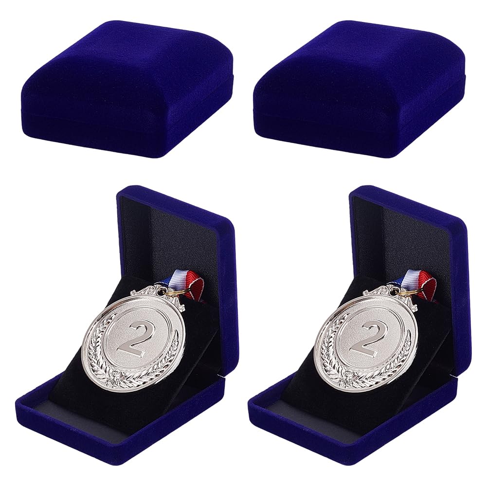 NBEADS 4 Pcs Velvet Badge Display Box, 6.1x7.8x3.2cm Lapel Pin Collection Display Holder Necklace Bracelet Gift Box for Badges Lapel Pin Coin Jewelry