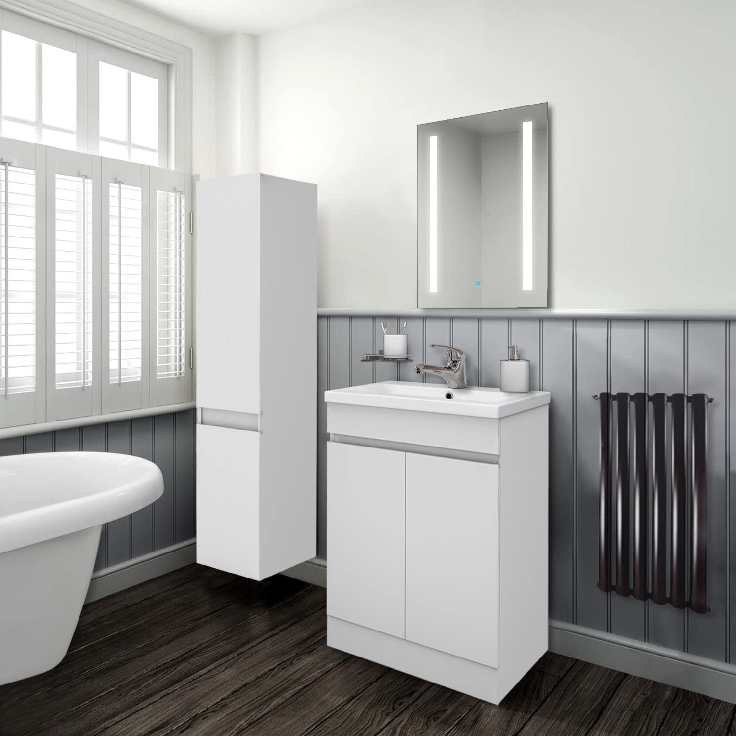 Biubiubath 500mm Bathroom Sink Unit with Basin Gloss White 2 Soft Close Doors Freestanding Bathroom Suite with Vanity Unit Modern Handless Design