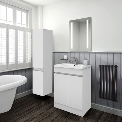 Biubiubath 500mm Bathroom Sink Unit with Basin Gloss White 2 Soft Close Doors Freestanding Bathroom Suite with Vanity Unit Modern Handless Design
