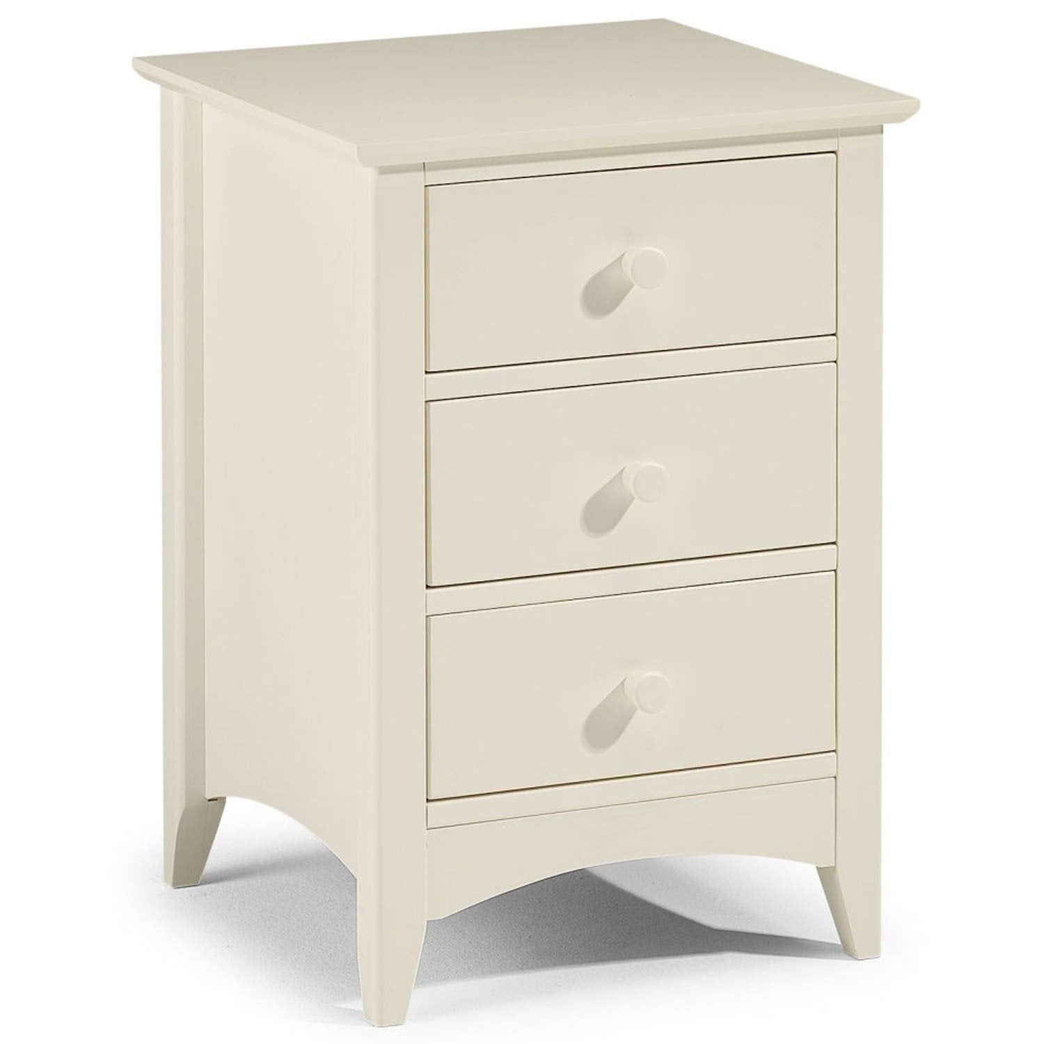 Julian Bowen Cameo Bedside Table, 3 Drawer, White - H63 x W43 x D43cm