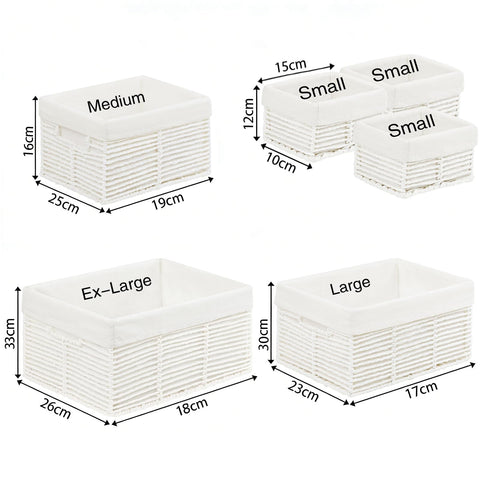 Vagusicc Wicker Storage Basket, Set of 6 Hand-Woven Display Hamper Basket with Handle, Wicker Basket for Shelves Closet