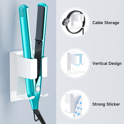 YYBO Hair Dryer Holders Wall Mount, Hair Straightener Holder for Curling Irons Styler Attachment, Hairdryer and Straightener Holder