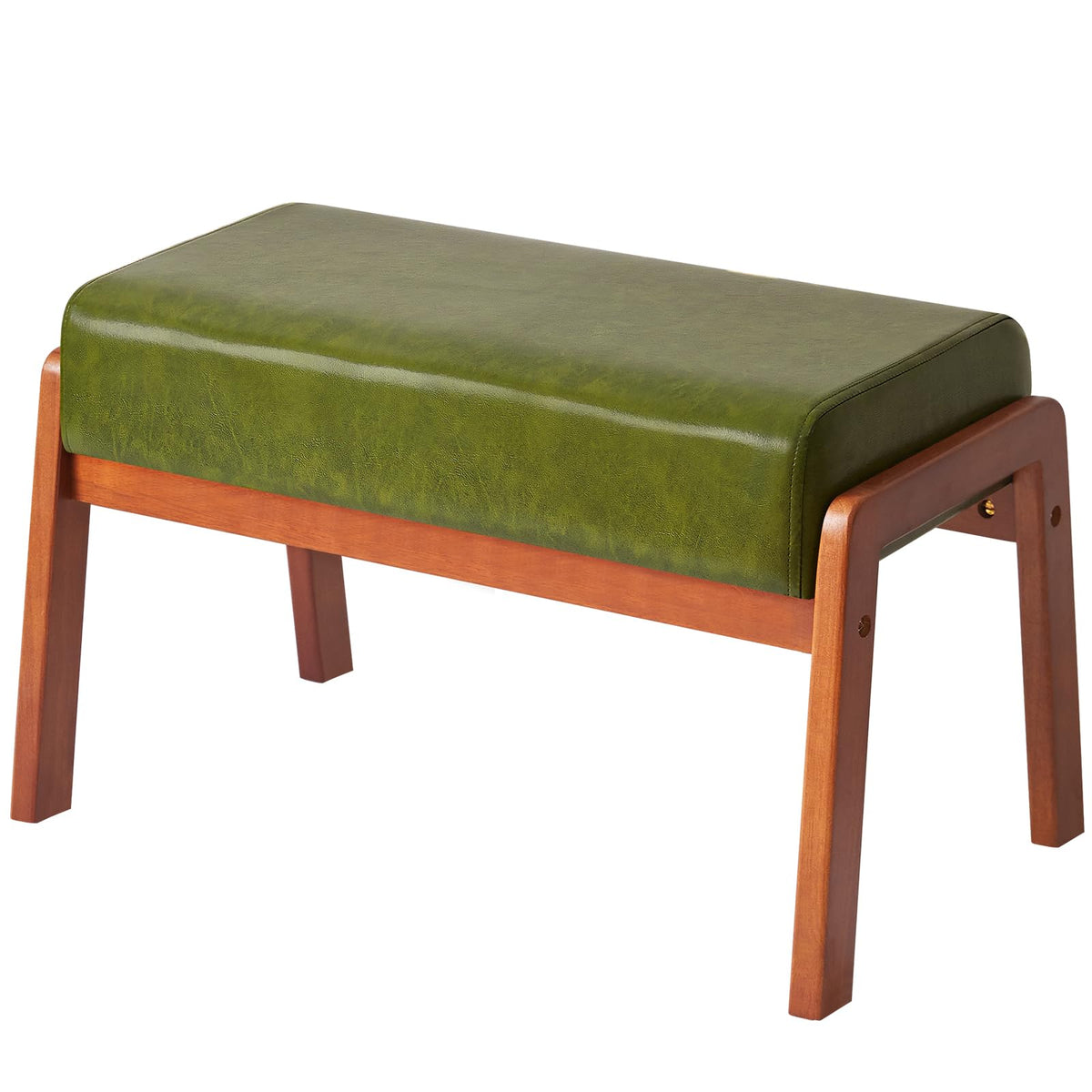 IBUYKE 14.2” H Large Foot Stool Ottoman, Rectangle PU Faux Leather Foot Rest with Padded Seat and Wood Legs