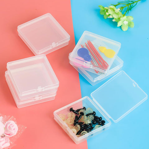 Prmape 30 Pieces Small Storage Box with Lid, 5.5 * 5.5 * 1.7cm Mini Rectangular Plastic Boxes, Mini Clear Bead Storage Containers