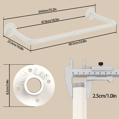 YheenLf 64cm Wall Mounted Clothes Rail, Garment Rack, White, 2 Pack