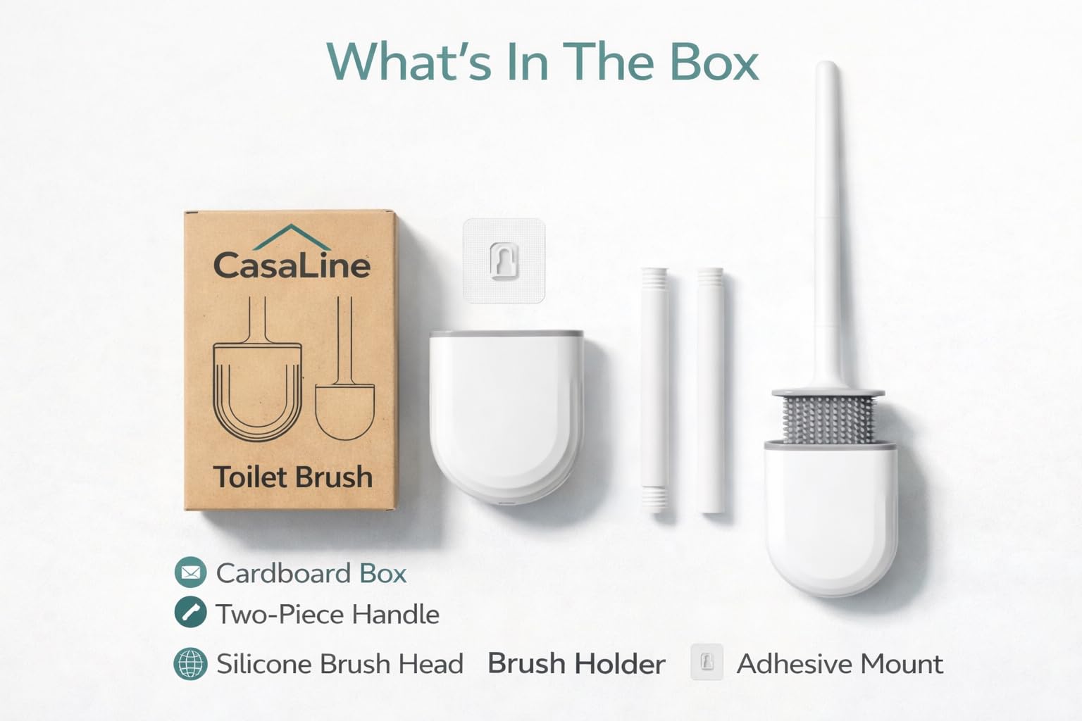 CasaLine Silicone Toilet Brush and Holder – Wall Mounted Flat Silicone Toilet Brush, Hygienic Drip-Free Toilet Brush Holder for Modern Bathrooms