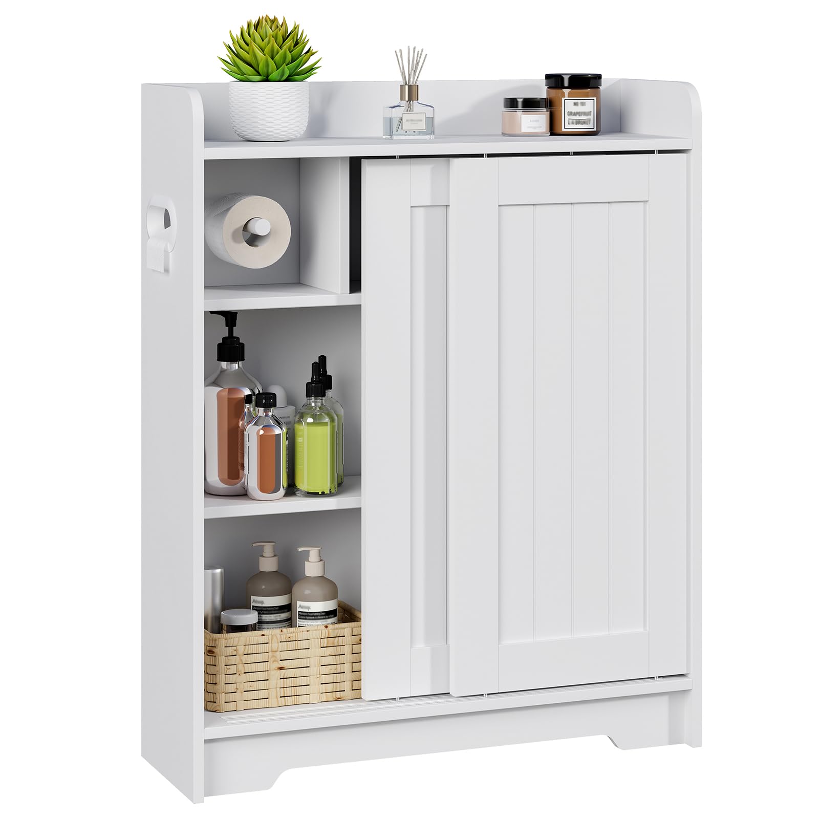 Kaukinye Bathroom Floor Cabinets,Storage Cabinet with Sliding Door,White
