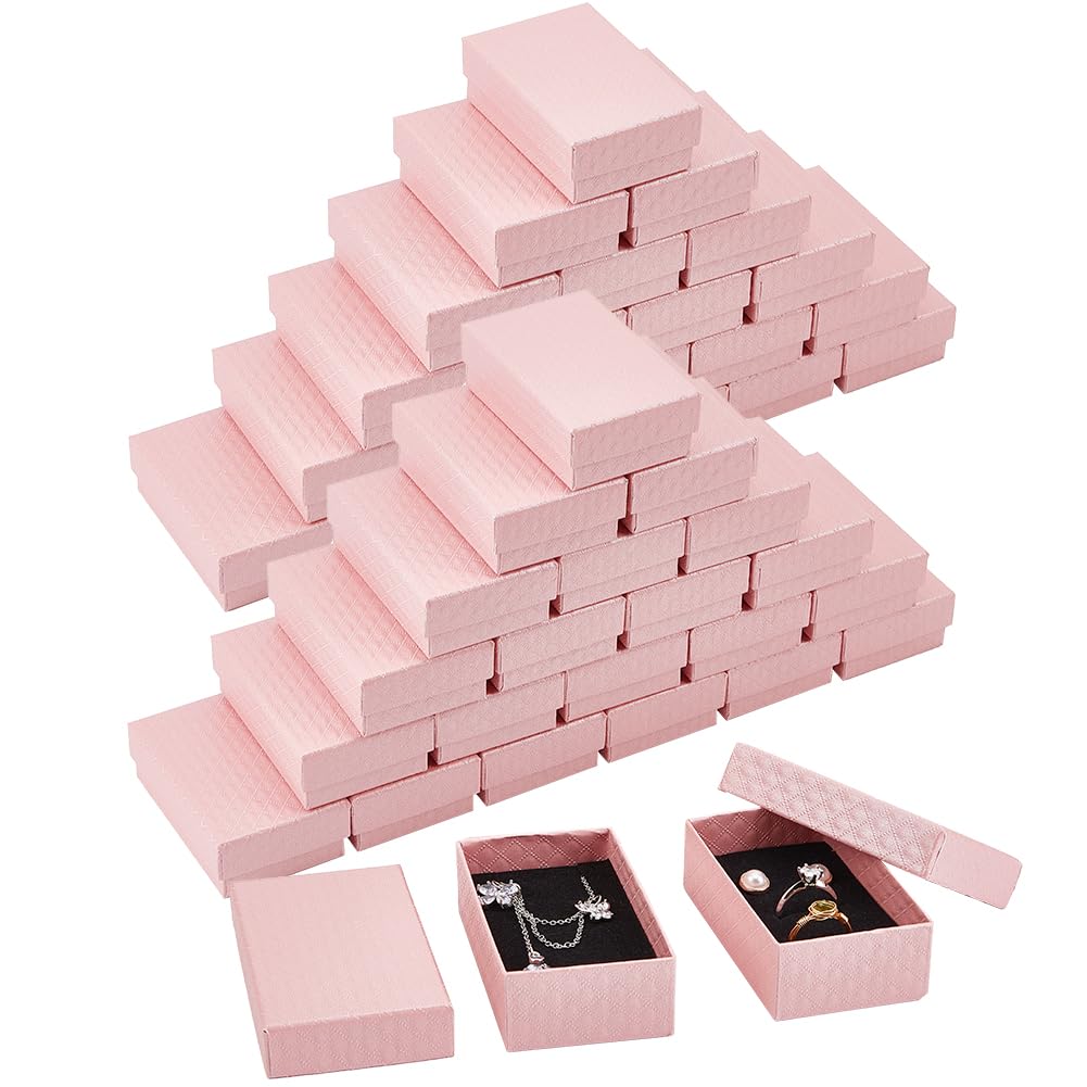 BENECREAT 48 Packs Pink Diamond Pattern Cardboard Jewelry Boxes, 8.4x5.35x2.9cm/3.3x2.1x1.1 Inch Rectangle Earring Necklace Gift Boxes with Velvet
