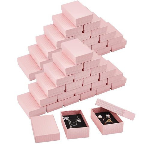 BENECREAT 48 Packs Pink Diamond Pattern Cardboard Jewelry Boxes, 8.4x5.35x2.9cm/3.3x2.1x1.1 Inch Rectangle Earring Necklace Gift Boxes with Velvet