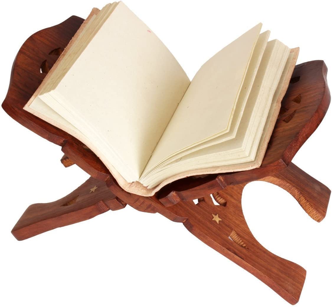 IBLAY Beautifully Hand Carved Quaran Holy Geeta Bible Holder Support Folding Religious Prayer Stand Wooden Holy Book Stand