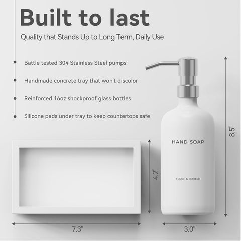 Kitchen Soap Dispenser Set with Tray - Hand and Dish Soap Dispenser for Kitchen,Modern Kitchen Decor & Accessories. (Silver)