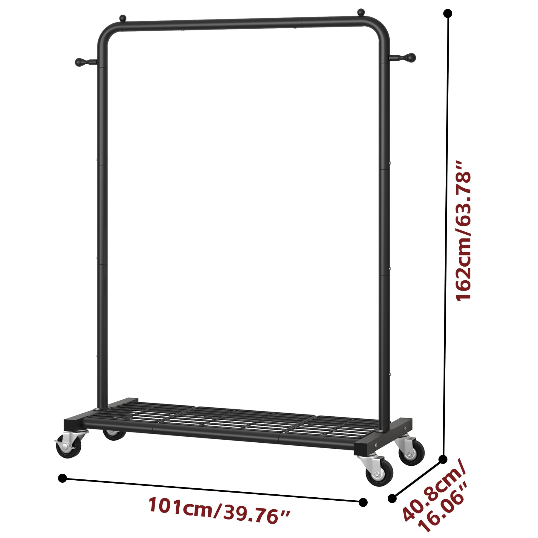 Sywhitta Clothes Rack on wheels, Clothing Rack with Bottom Mesh Storage Shelf,Sturdy Metal Frame,Rolling Garment Rack for Hanging