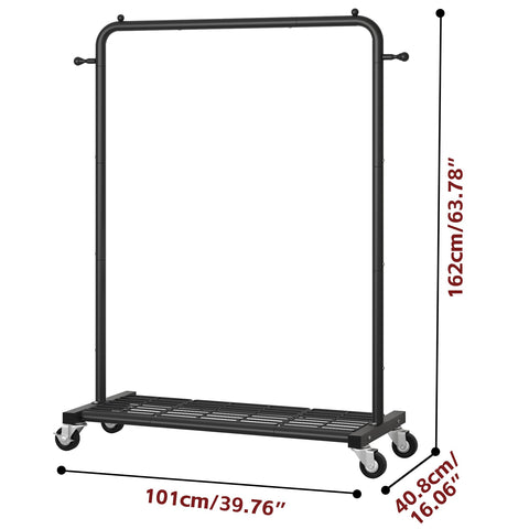 Sywhitta Clothes Rack on wheels, Clothing Rack with Bottom Mesh Storage Shelf,Sturdy Metal Frame,Rolling Garment Rack for Hanging