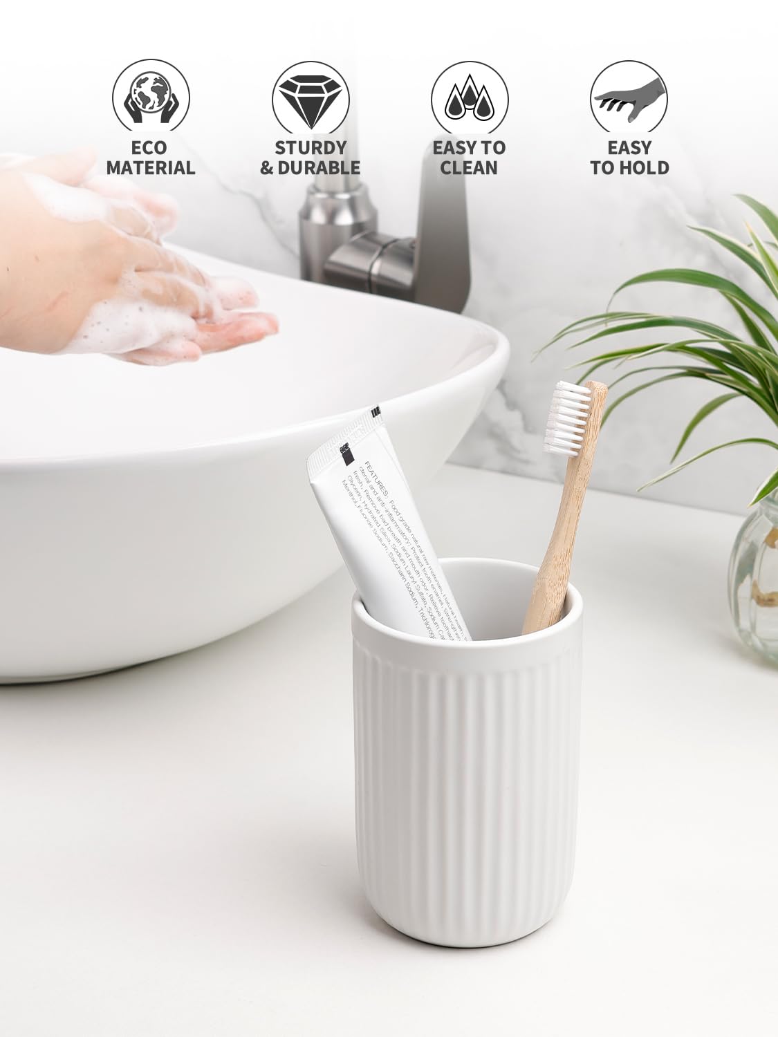 BosilunLife Toothbrush Holders for Bathroom Countertop, 320ml/11Oz Reusable Ceramic Toothbrush Holders Cup for Toothbrush and Toothpaste