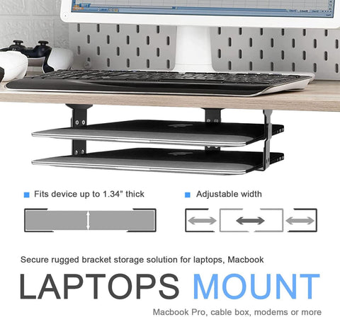 JEMACHE Under Desk Dual Decker Laptop Mount, Hard Aluminum Under Table Desk 2 Tier Holder for Laptop, Mac Mini, MacBook