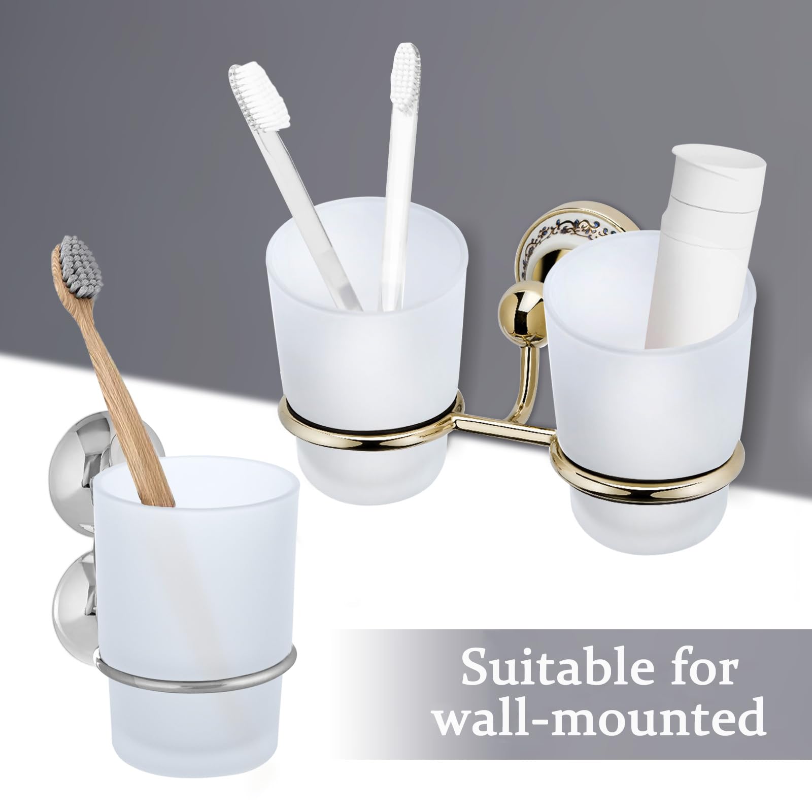 Frosted Glass Bathroom Tumbler Set of 2, 225ml Reusable Bathroom Cup, Stackable Toothbrush Holder Cup for Family
