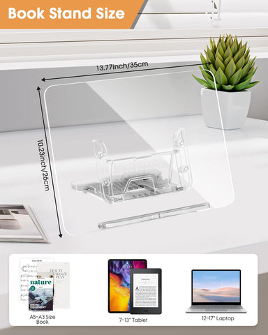 Acrylic Book Stand for Reading, MSDADA Adjustable Book Holder, Foldable Recipe Cook Book Stand for Kitchen