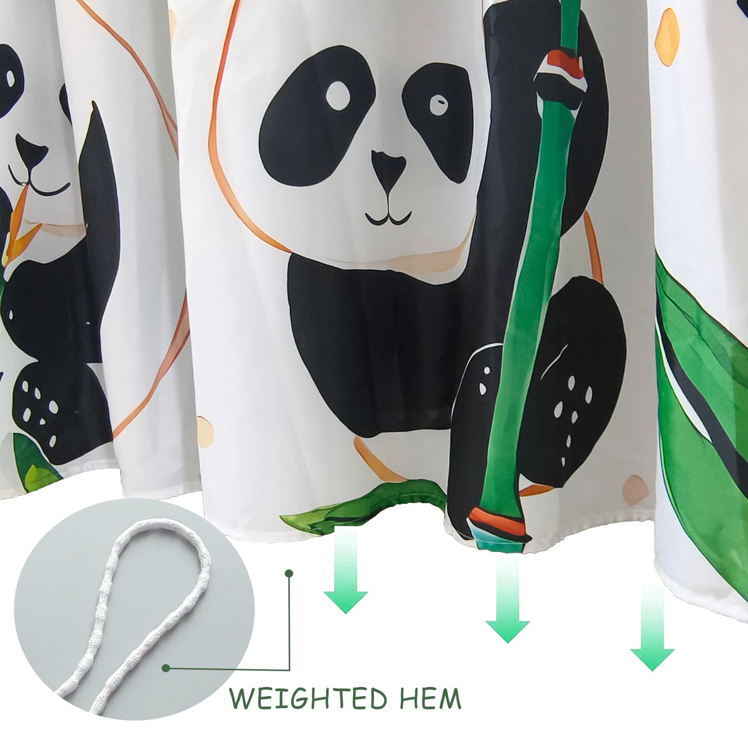 Green Panda Shower Curtain 180x180cm Mould Proof Waterproof with Hooks