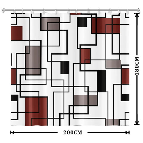 Xiaoterna Geometric Shower Curtain Abstract Red and Black Bathroom Curtain Modern Simplicity Geometric Square Waterproof Machine Washable Shower