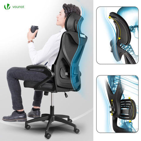 VOUNOT® Ergonomic Office Desk Chair, High Back Computer Chair, Executive Swivel Chair with Adjustable Lumbar Support & Headrest for Home Office, Black